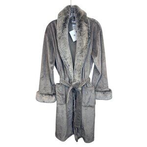 Hotel Collection Faux Fur Bath Robe Plush Spa Luxury Size S/M Gray Pockets